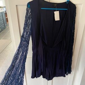 Blue front-tie romper